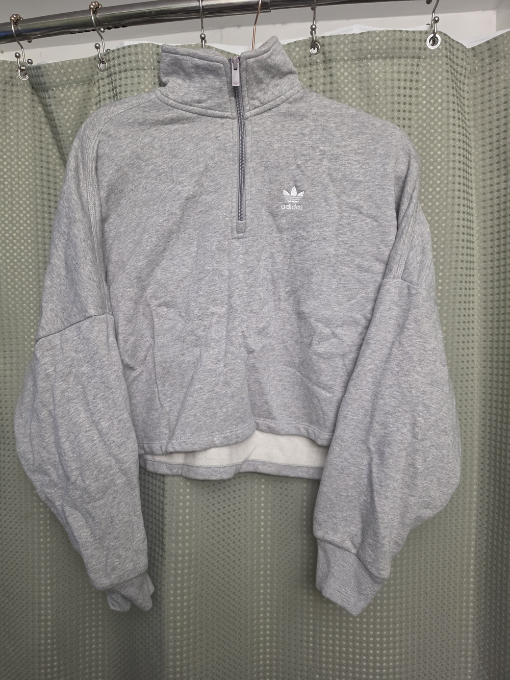 adidas Light Grey Cropped Quarter-Zip Turtleneck Sweatshirt
